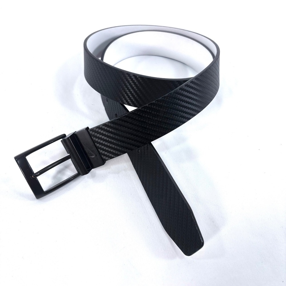 Nike Golf Belt Black White Reversible Carbon Fiber Leather Size 38 55035004